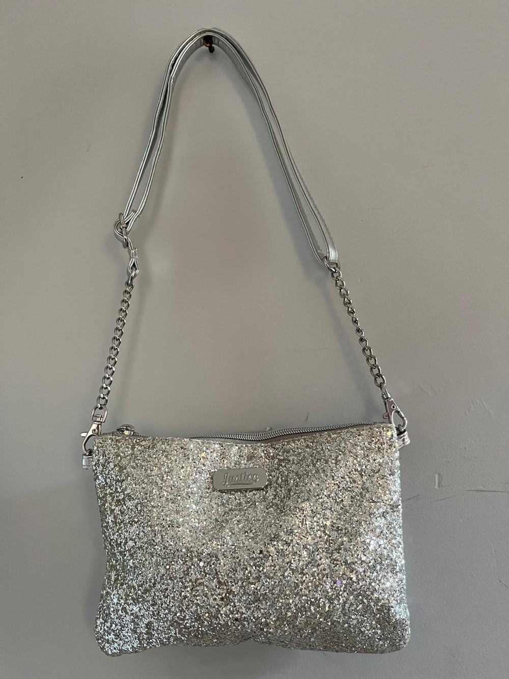 Justice Silver Glitter Chain Strap Crossbody